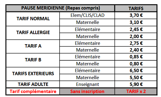 tarifs restauration scolaire mouvaux 2021-22