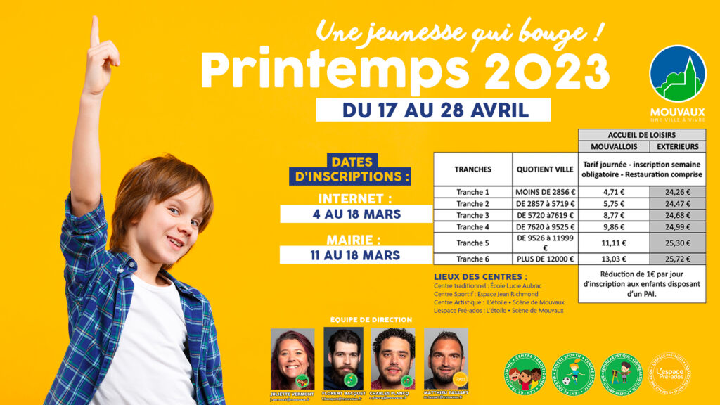 Inscription aux alsh printemps 2023