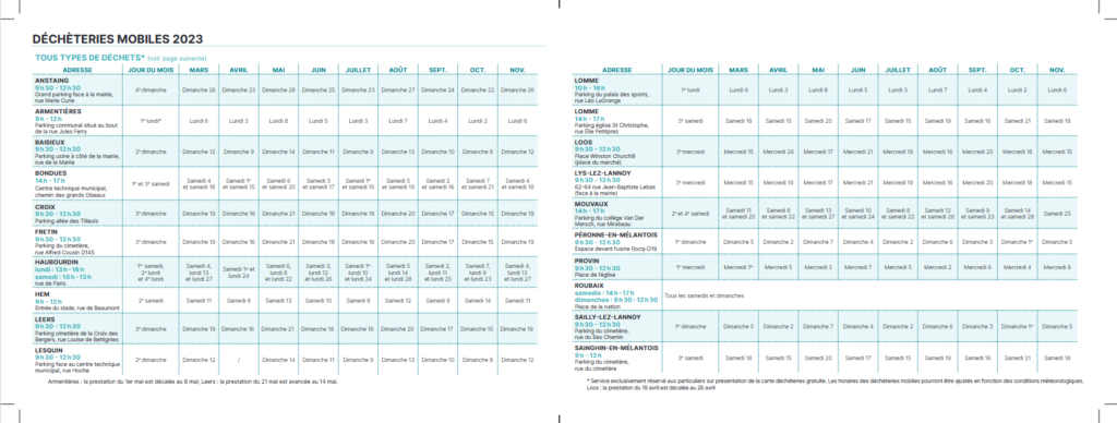 calendrier decheterie mobile Mouvaux