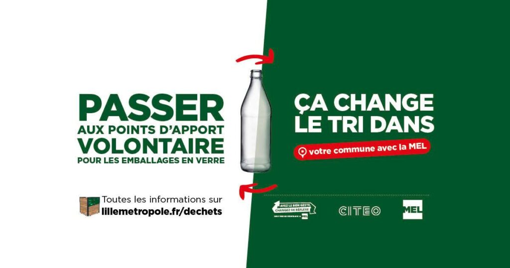 dépôt des pots, bocaux, bouteilles et flacons en verre dans des points d'apport volontaire