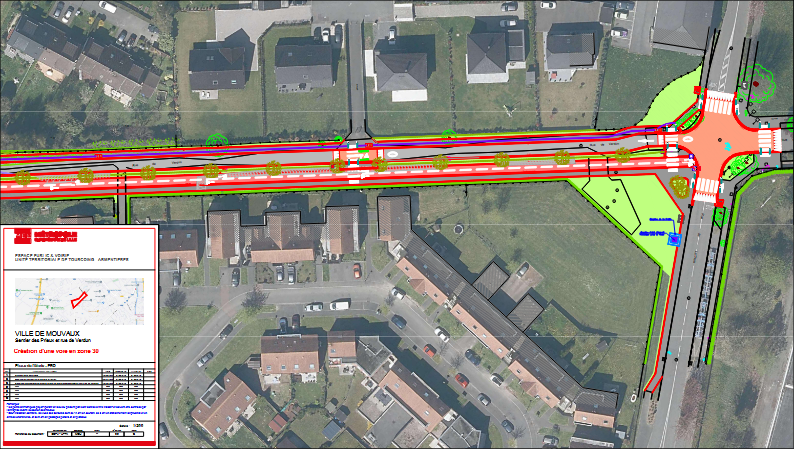 Plan d'aménagement de la rue de Verdun et Prieux