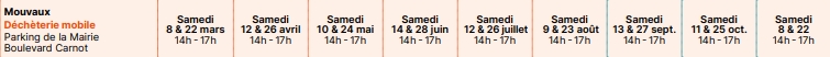 Calendrier de la déchèterie mobile à Mouvaux en 2025