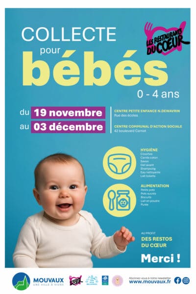 Collecte pour bébés : du 19 novembre au 3 décembre 2025 à Mouvaux