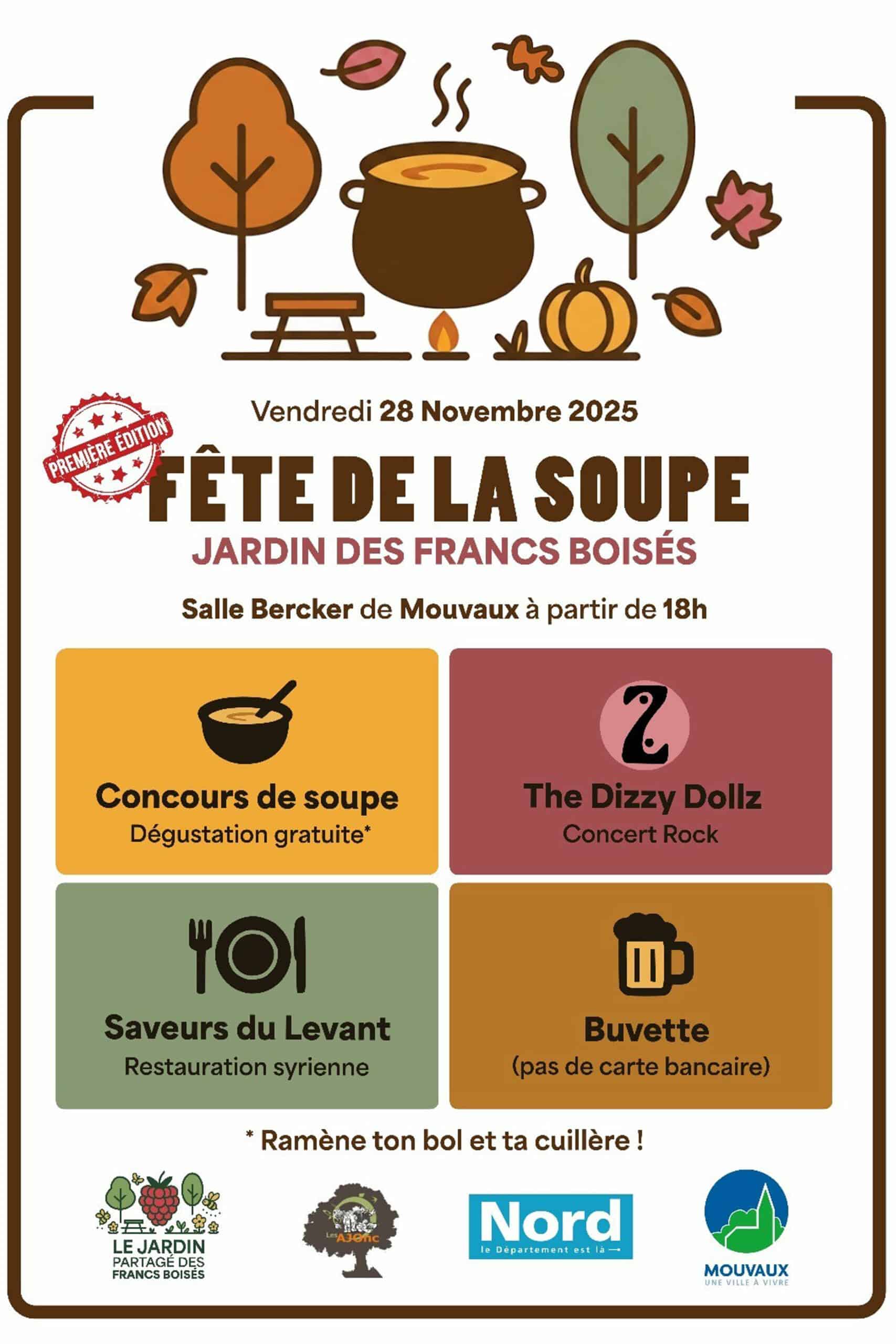 Fête de la soupe, première édition : vendredi 28 novembre 2025 à 18h, salle Bercker à Mouvaux