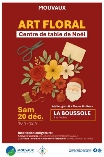 Atelier art floral : centre de table de Noël, samedi 20 décembre 2025 de 10h à 12h à La Boussole à Mouvaux
