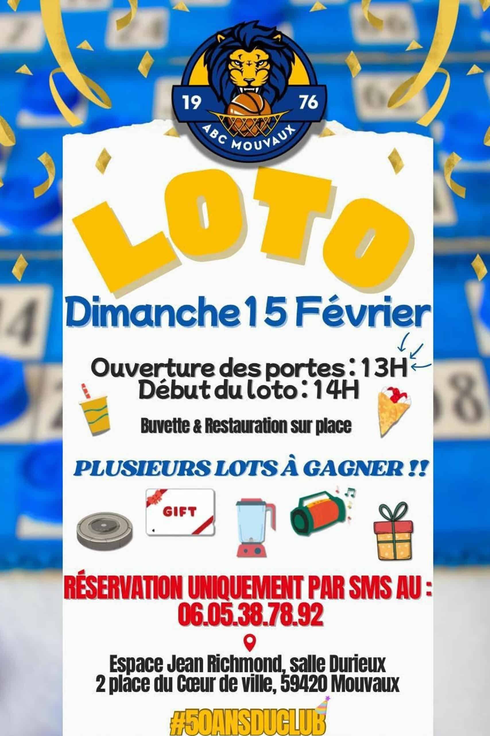 Loto de l'ABCM, dimanche 15 février 2026 à 14h à l'espace Jean Richmond de Mouvaux