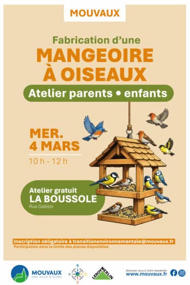 Fabrication d&rsquo;une mangeoire à oiseaux, mercredi 4/03 – 10H