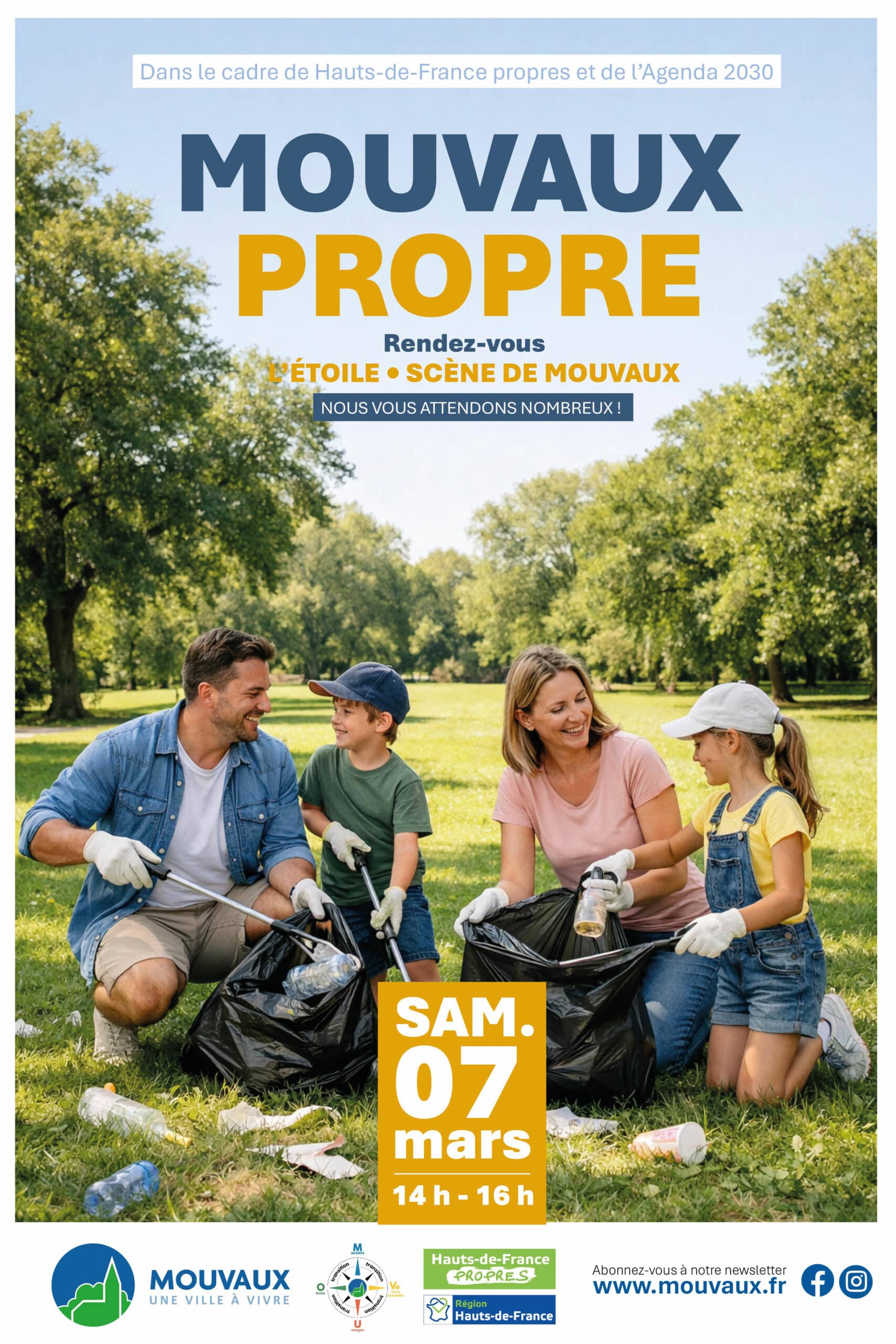 Mouvaux propre, samedi 7 mars 2026 de 14h à 16h, rendez-vous à L'étoile - Scène de Mouvaux