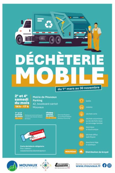 Déchèterie mobile : tous les 2e et 4e samedis du mois de mars à novembre, parking de la mairie de Mouvaux