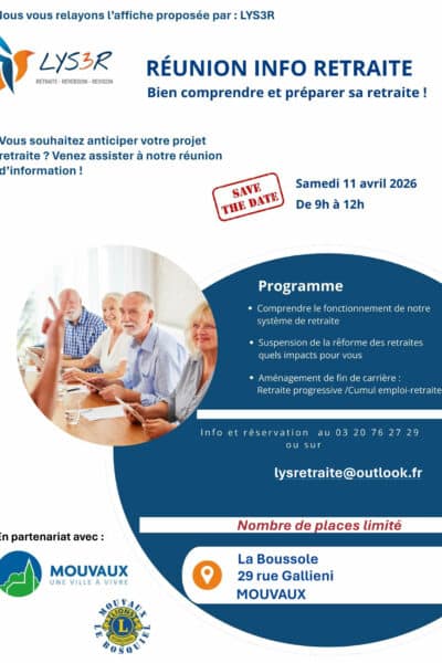 Information retraite, samedi 11 avril 2026 de 9h à 12h, La Boussole à Mouvaux