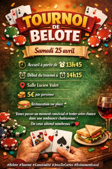 Concours de belote, samedi 25/04 – 14H15