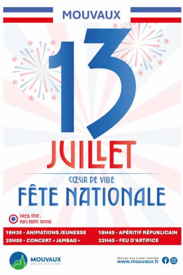 Fête Nationale, lundi 13/07 dès 16H30, place du Cœur de Ville