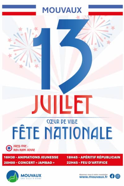 Fête Nationale, lundi 13 juillet 2026, place du Coeur de Ville à partir de 16h30
