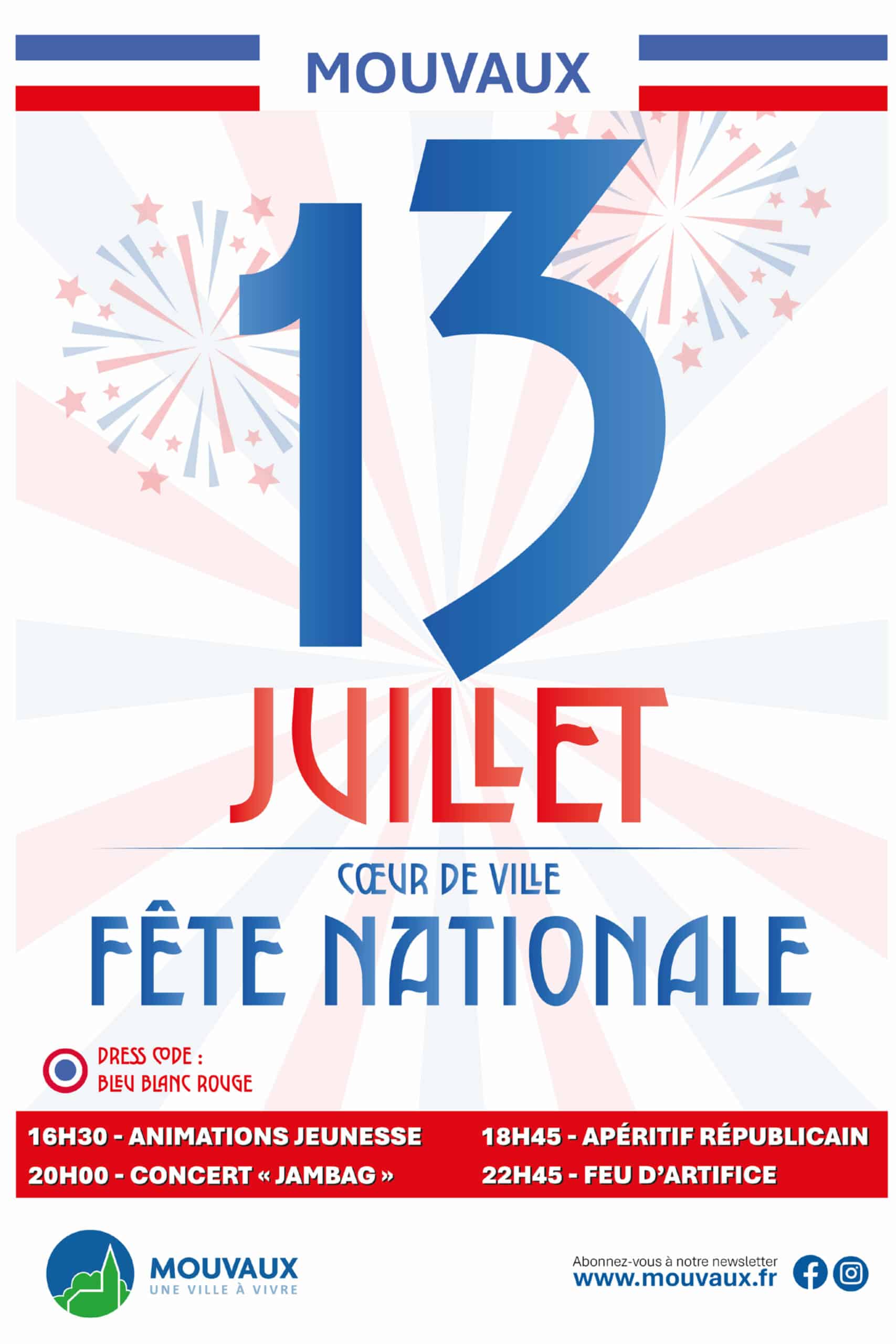 Fête Nationale, lundi 13 juillet 2026, place du Coeur de Ville à partir de 16h30
