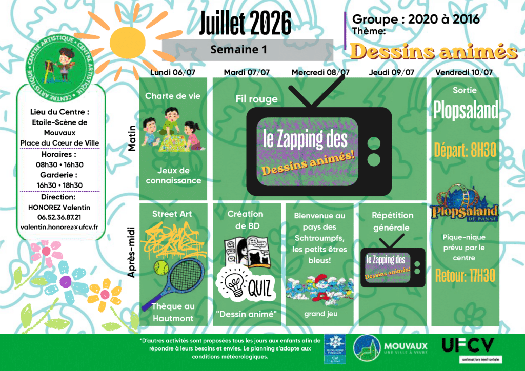 Centre artistique, semaine du 6 au 10 juillet 2026