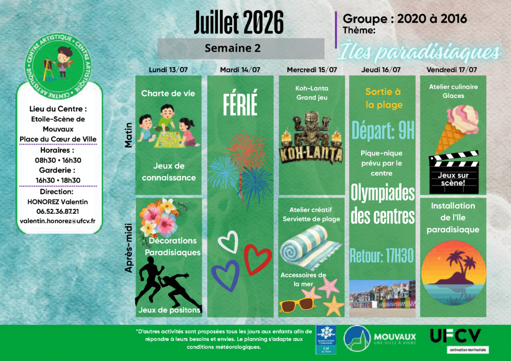 Centre artistique, semaine du 13 au 17 juillet 2026