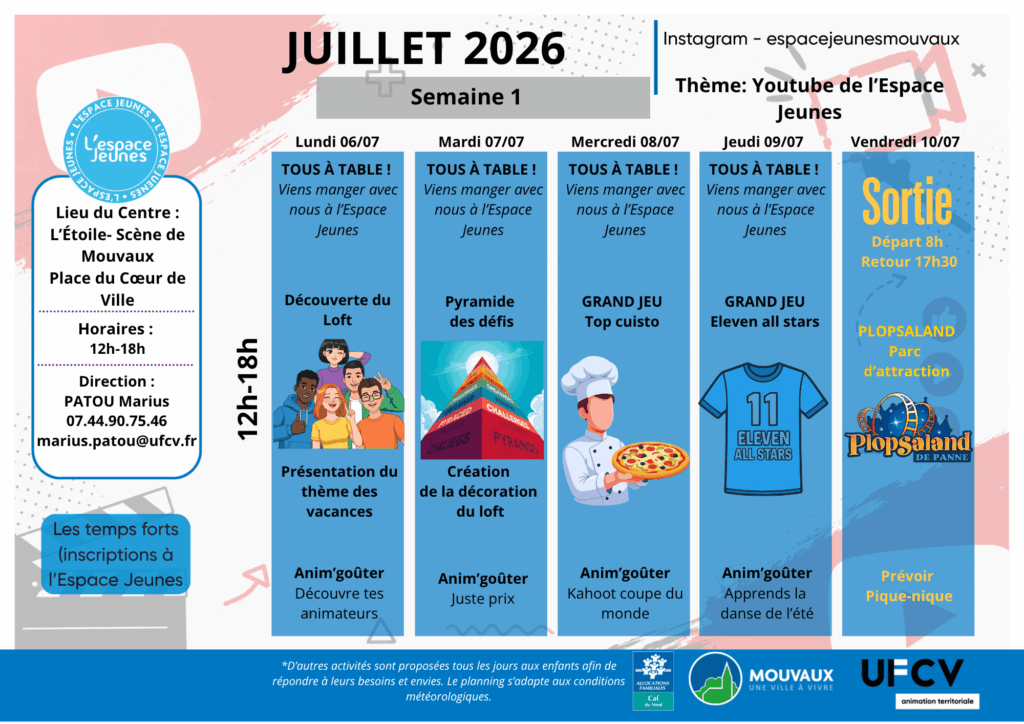 Espace jeunes semaine du 6 au 10 juillet 2026