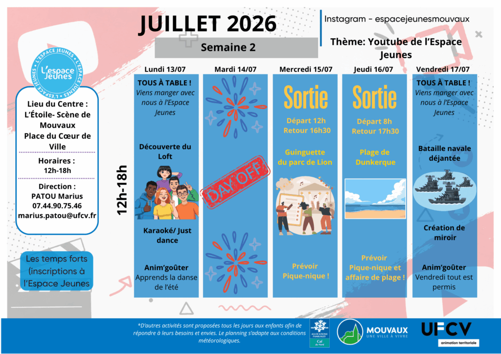 Espace jeunes semaine du 13 au 17 juillet 2026