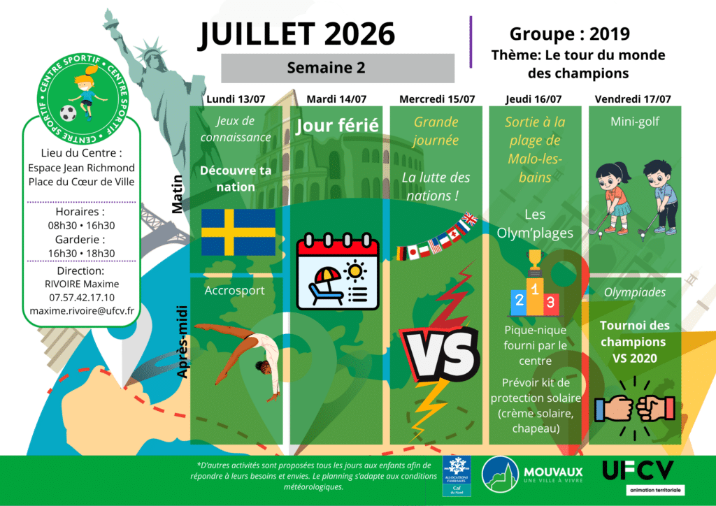 Centre sportif, semaine du 13 au 17 juillet 2026