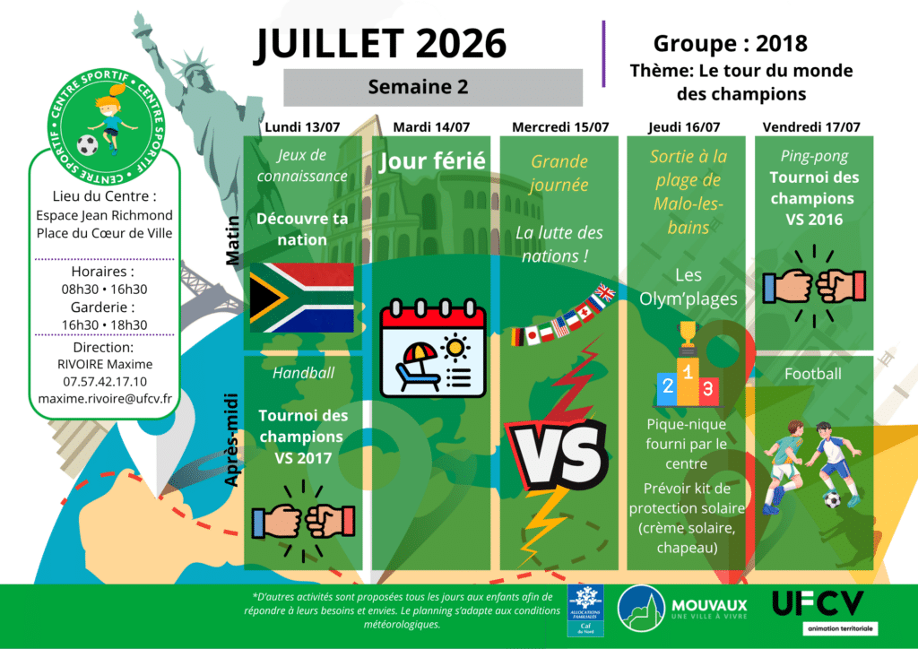 Centre sportif, semaine du 13 au 17 juillet 2026