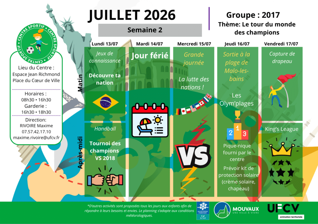 Centre sportif, semaine du 13 au 17 juillet 2026