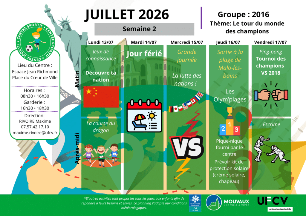 Centre sportif, semaine du 13 au 17 juillet 2026
