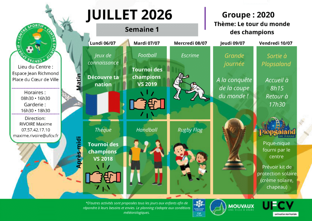 Centre sportif, semaine du 6 au 10 juillet 2026