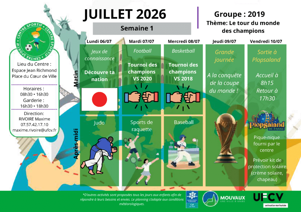 Centre sportif, semaine du 6 au 10 juillet 2026