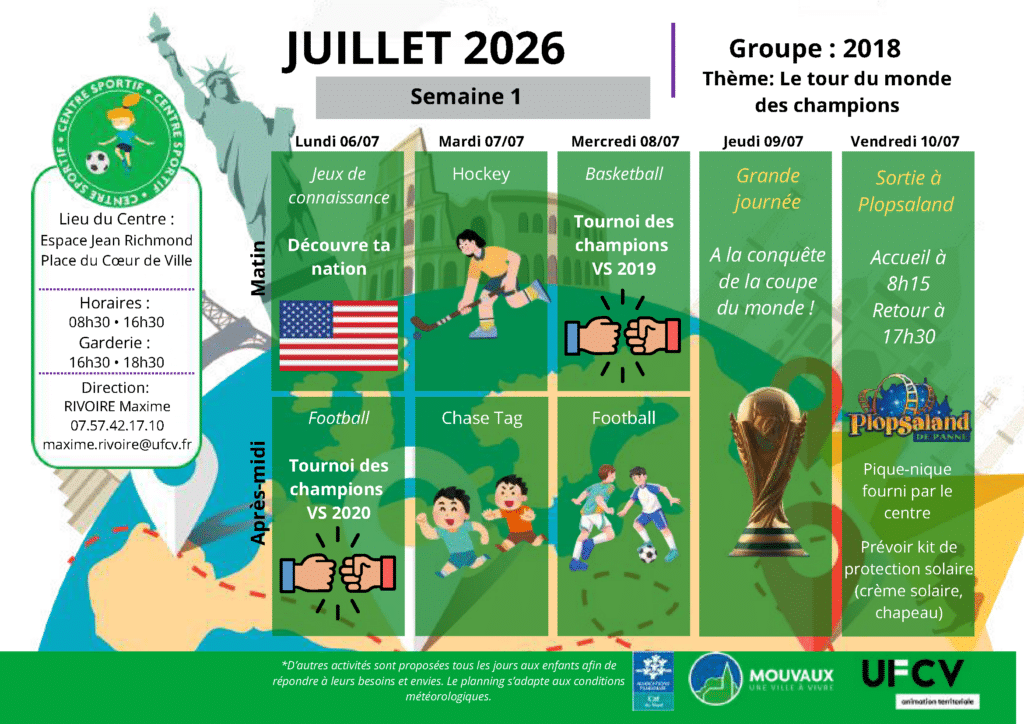 Centre sportif, semaine du 6 au 10 juillet 2026
