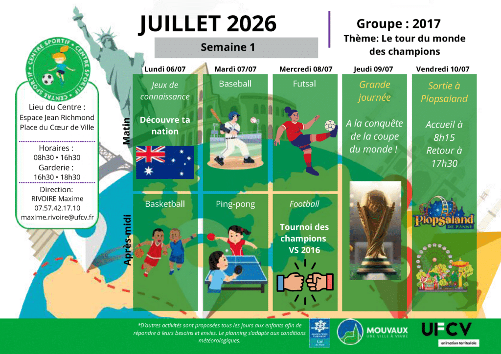 Centre sportif, semaine du 6 au 10 juillet 2026