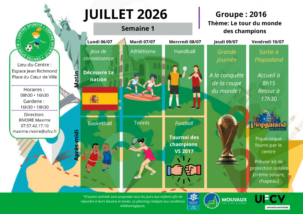 Centre sportif, semaine du 6 au 10 juillet 2026