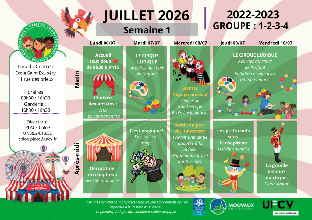Accueils de loisirs - été 2026 planning activités du 6 au 10 juillet