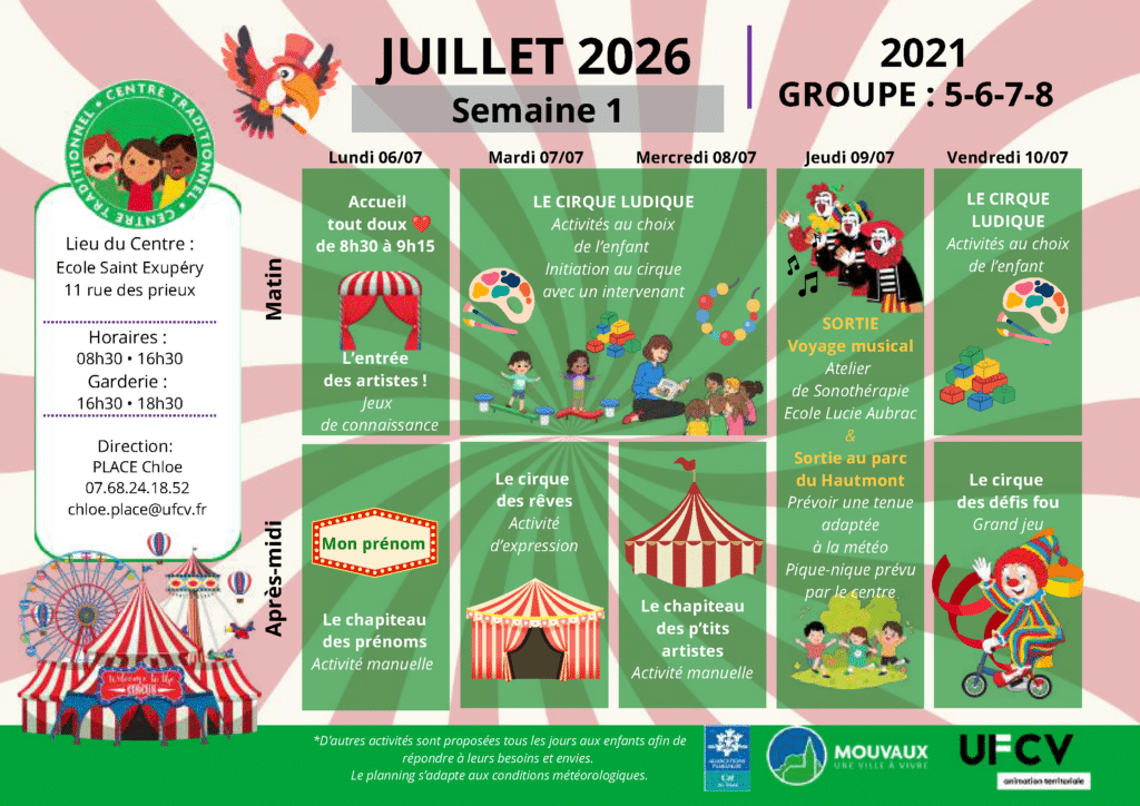 Accueils de loisirs - été 2026 planning activités du 6 au 10 juillet