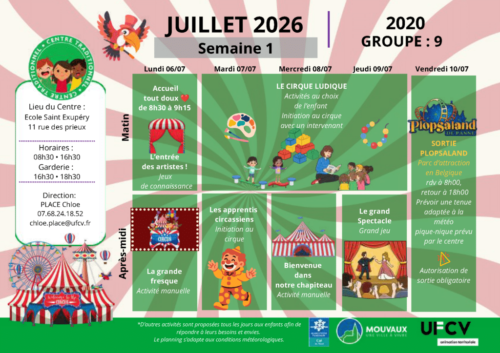Accueils de loisirs - été 2026 planning activités du 6 au 10 juillet