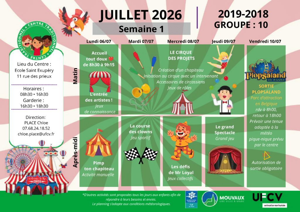 Accueils de loisirs - été 2026 planning activités du 6 au 10 juillet