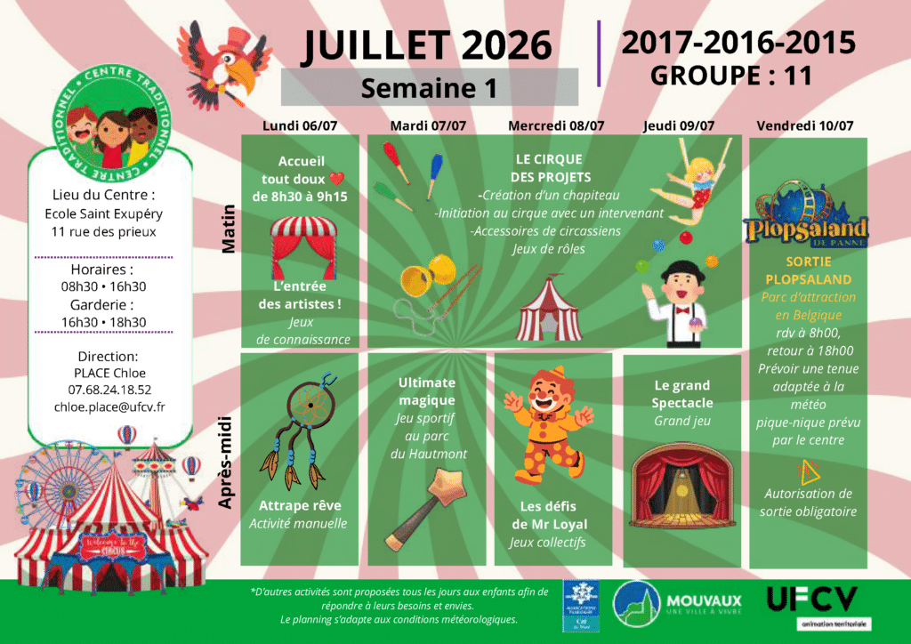 Accueils de loisirs - été 2026 planning activités du 6 au 10 juillet