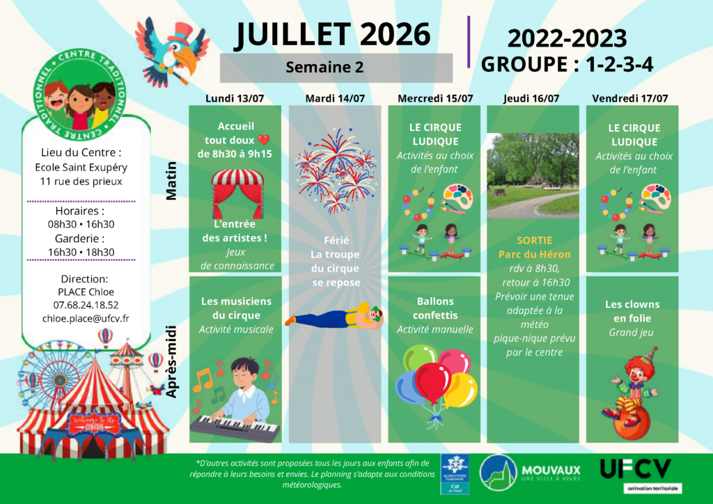 Accueils de loisirs - été 2026 planning activités du 13 au 17 juillet