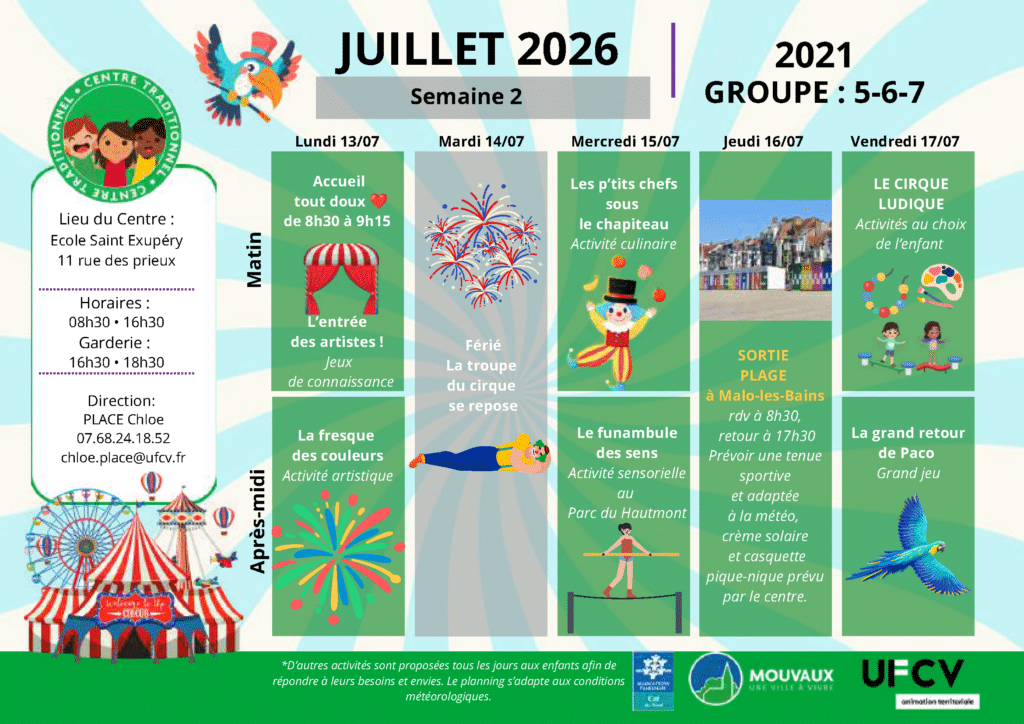 Accueils de loisirs - été 2026 planning activités du 13 au 17 juillet