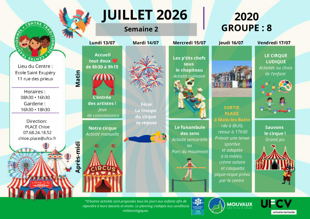 Accueils de loisirs - été 2026 planning activités du 13 au 17 juillet