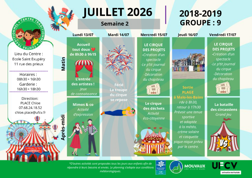 Accueils de loisirs - été 2026 planning activités du 13 au 17 juillet