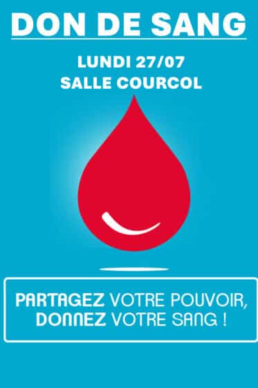 Don de sang, lundi 27/07 de 10H à 18H30